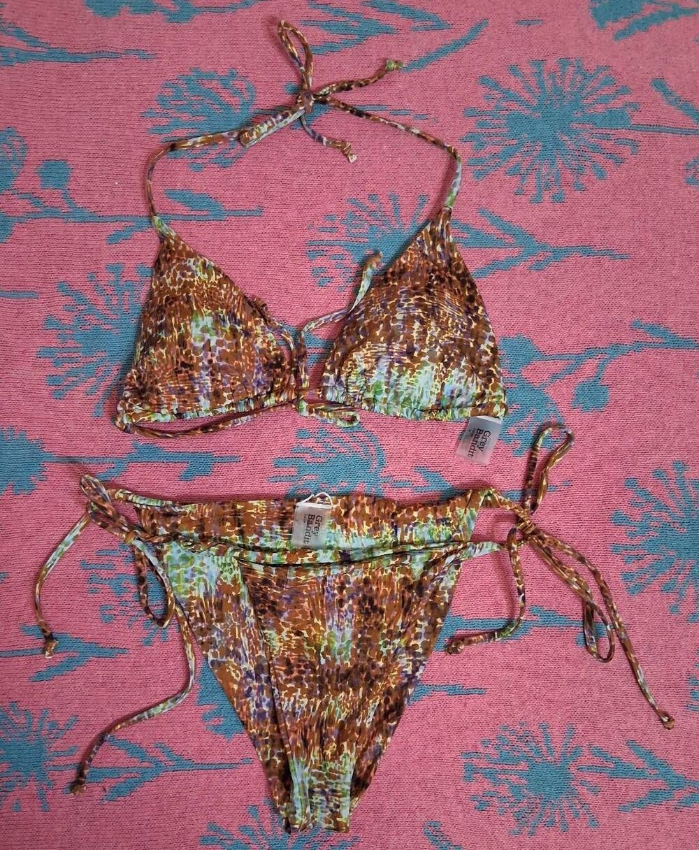 Grey bandit women large green brown rust bikini swimsuit two piece bathing suit